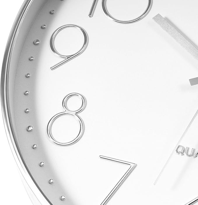 Foxtop Silver Wall Clock Silent Non-Ticking Battery Operated Round Modern Wall - Image 8