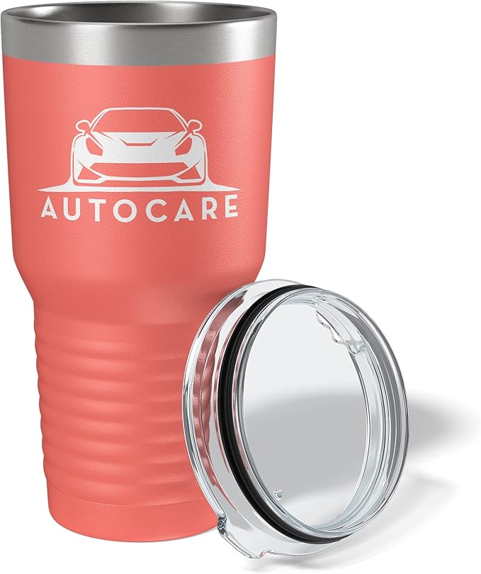Personalized 30oz (17 Colors) Printed Insulated Stainless Steel Powder Coated Tumbler with Lid - Custom Bulk Promotional Items with your Logo - Bulk Company Small Business Party Favors (Coral)