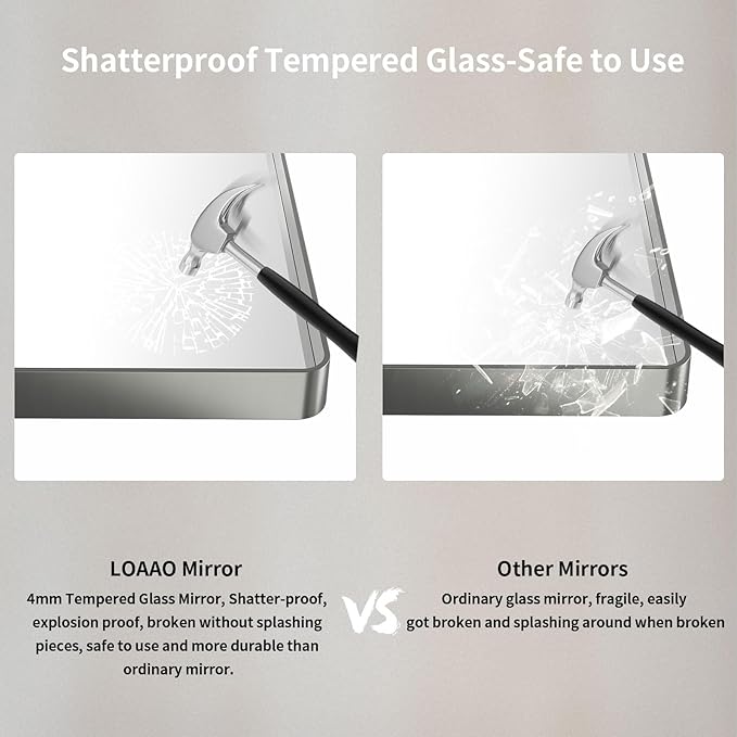 LOAAO 48X36 Inch Brushed Nickel Bathroom Mirror, Rounded Rectangle Silver Metal - Image 7