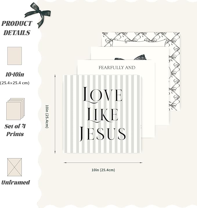 LARTSFRO Coquette Black Bow Jesus Wall Art Decor Posters, Inspirational Bible - Image 2