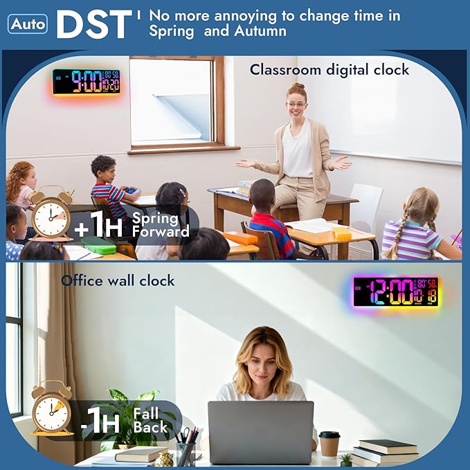 16.5" Large Digital Wall Clock: 13 RGB Night Lights Giant LED Display - Image 5