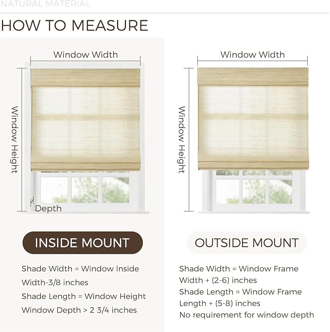 TWOPAGES Natural Woven Ramie Roman Shades, Custom Cordless No Drill or - Image 7