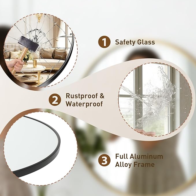 NEWBULIG 30 Inch Round Wall Mirror, Bathroom Mirror - Image 4