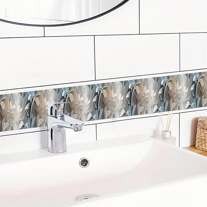 IVN Wallpaper Border Peel and Stick Wall Accent PVC Embossed Silver Floral - Image 5