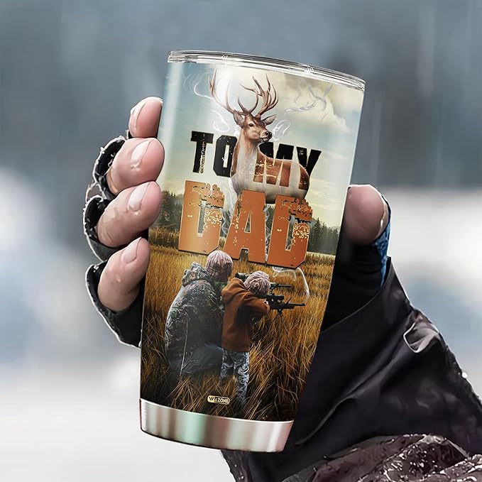 WAZONE Personalized To My Dad Hunting Deer Tumbler Custom Name Partners for Life Sayings Gifts Birthday Christmas Presents For Dads Father Insulated Cup Stainless Steel 20 30oz Travel Mug