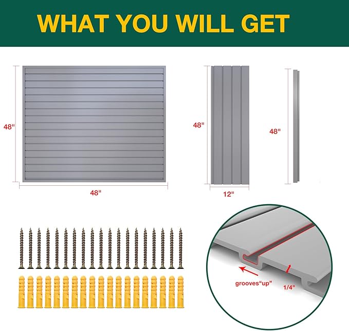 Yuzzy Slat Wall Paneling 4 x 4ft, Garage Slatwall Panel Wall Storage Systems - Image 4
