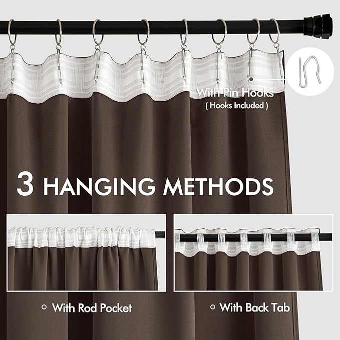 MIULEE Chocolate Brown Back Tab Blackout Curtains 63 Inch Length 2 Panels Set - Image 3