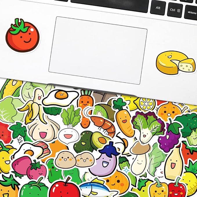 Various Cartoon Fruit & Vegetables(Tomatoes Lemon Onion) Stickers for Boy Girls Kids|50 Pcs|Cute Waterproof Vinyl Stickers for Laptop Phone Tablet Luggage,Stickers Decals Pack(Fruit & Vegetables)