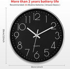 Foxtop Silver Wall Clock Silent Non-Ticking Battery Operated Round Modern Wall - Image 2