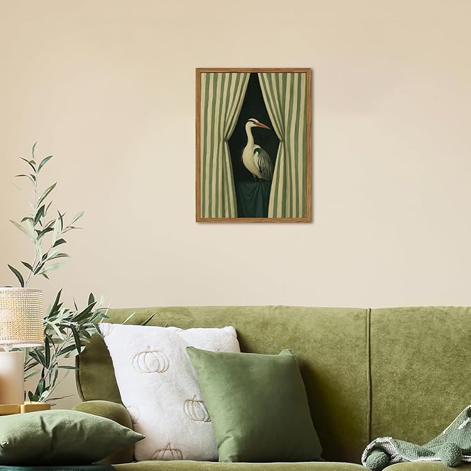 Framed Moody Heron Wall Art, Eclectic Vintage Bird Pictures Wall Decor Paintings - Image 5