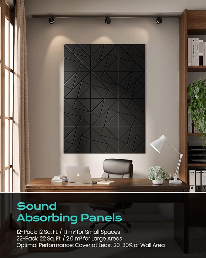 12-Pack Acoustic Panels, 11.8"x11.8"x0.4" Soundproof Wall Panels, Peel & Stick - Image 6