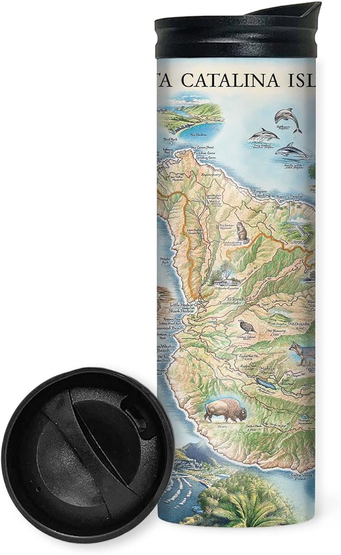 Xplorer Maps Santa Catalina Island Map 16 Oz Travel Drinkware with Spill-Resistant Lid - Stainless Steel Vacuum Insulated Coffee Tumbler