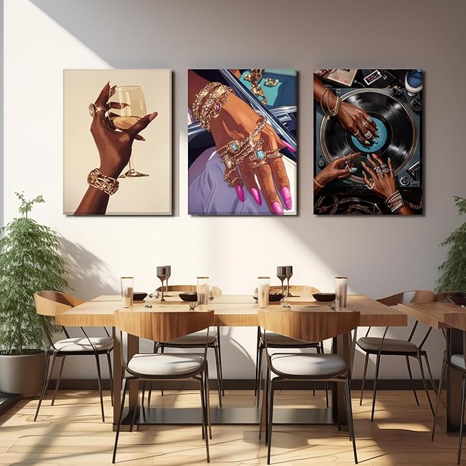 YFvrPt Black Woman Wall Art Set of 3, Trendy African American Women Wall Decor - Image 5
