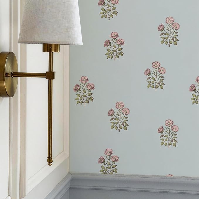 17.3" x 196.8" Vintage Blue Floral Wallpaper Peel and Stick Boho Wallpaper - Image 6