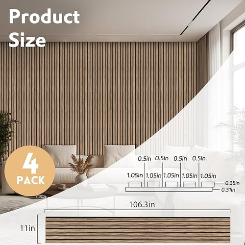4 Pack Wood Panels for Wall, 106.3" × 11" Wood Slat Acoustic Panels for Wall - Image 2