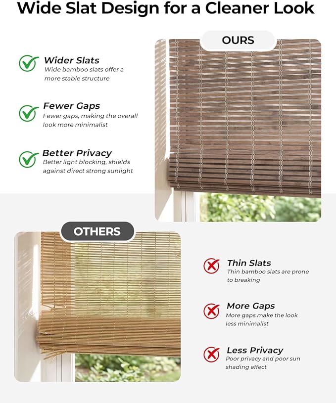UNISHADES No Drill Cordless Bamboo Roman Shades, Light Filtering Woven Natural - Image 3