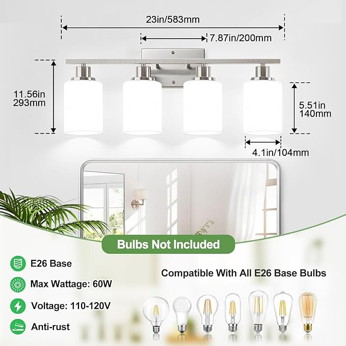 Indoi 4-Light Bathroom Light Fixtures, Brushed Nickel Vanity Lights - Image 8
