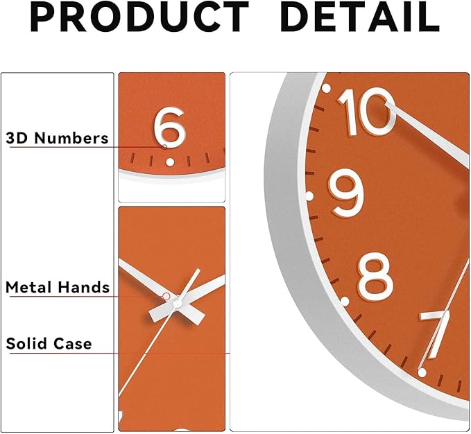 Roymnie Wall Clock 10 Inch Silent Wall Clocks Battery Operated-Modern Non - Image 6