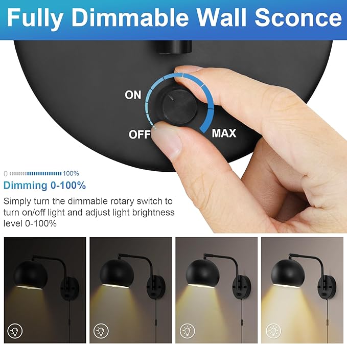 VATONI Plug in Wall Sconces, Dimmable Wall Sconce Swing Arm Wall Lights - Image 2
