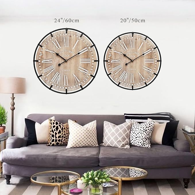 EMAX HOME 20 Inch Large Farmhouse Wall Clock, Rustic Antique Wood - Image 4
