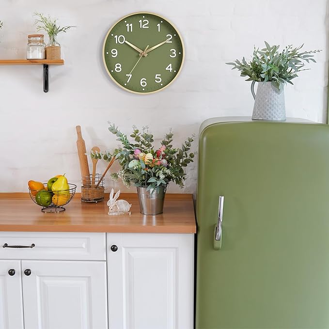 Roymnie Wall Clock 12 Inch Silent Green Wall Clocks Battery Operated- Modern - Image 3