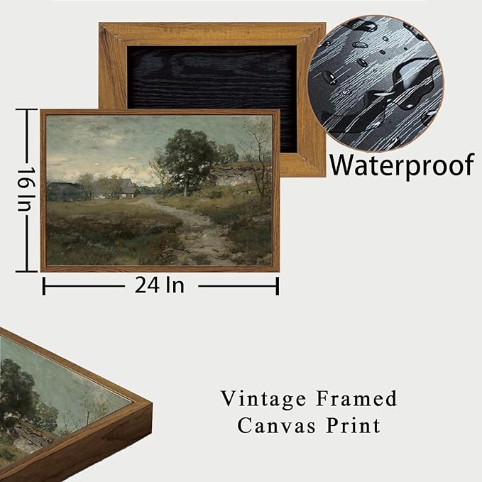 OIQArtOIQ Framed Vintage Landscape Wall Art French Country Cottage Natural - Image 5