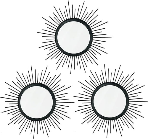 3 Pack Metal Mirrors for Wall Sunburst Wall Mirrors Home Décor Decorative by Uaussi