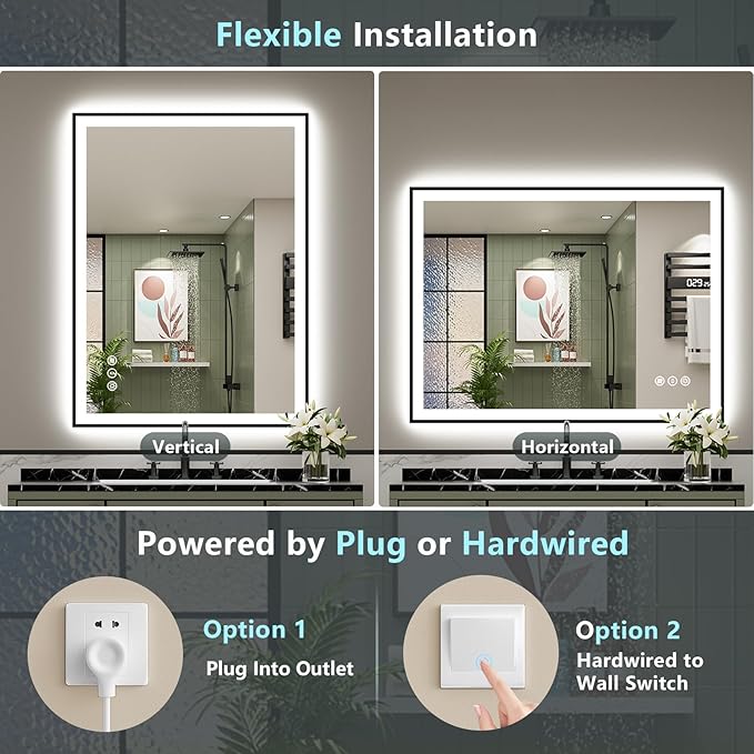 44x32 Black Framed LED Bathroom Mirror - Image 7