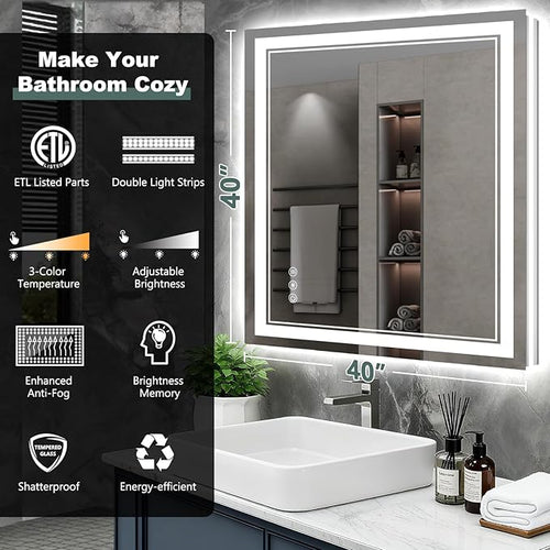 40x40 Inch LED Bathroom Mirror - Image 2