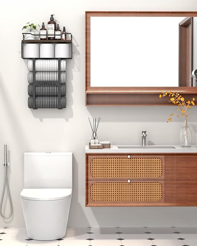 Rustic Brown Wood Vertical Towel Rack - Image 2
