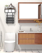 Rustic Brown Wood Vertical Towel Rack - Image 2