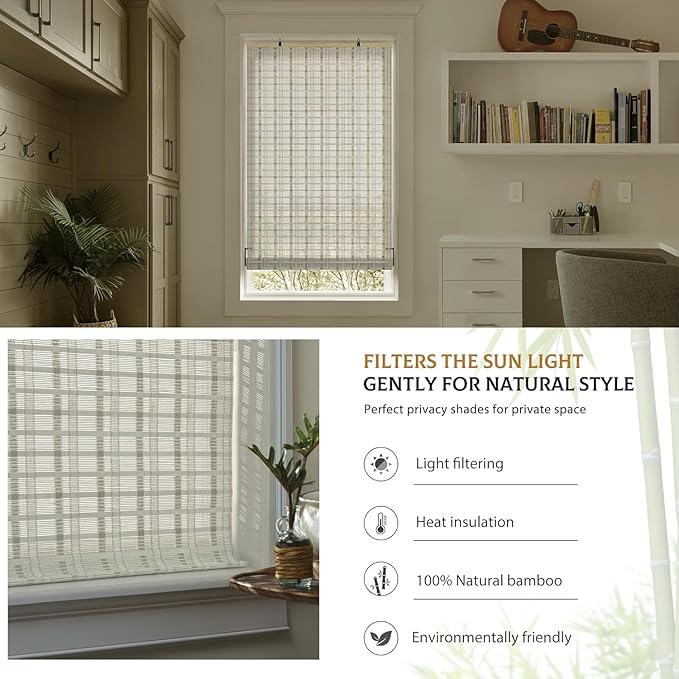 LazBlinds Cordless Bamboo Blinds, Light Filtering Hanging Window Shades - Image 4