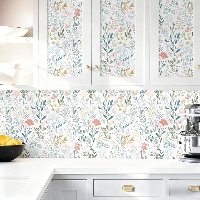 Froluya Floral Peel and Stick Wallpaper Boho Floral Contact Paper 16.9" x - Image 8