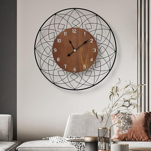 22 Inch Wood Wall Clocks, Silent Non Ticking Battery Operated Rustic Round by XGGJWW