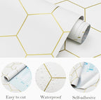 Hexagonal Wallpaper Geometric Peel and Stick Wallpaper 17.3”×197”Gold and White - Image 6