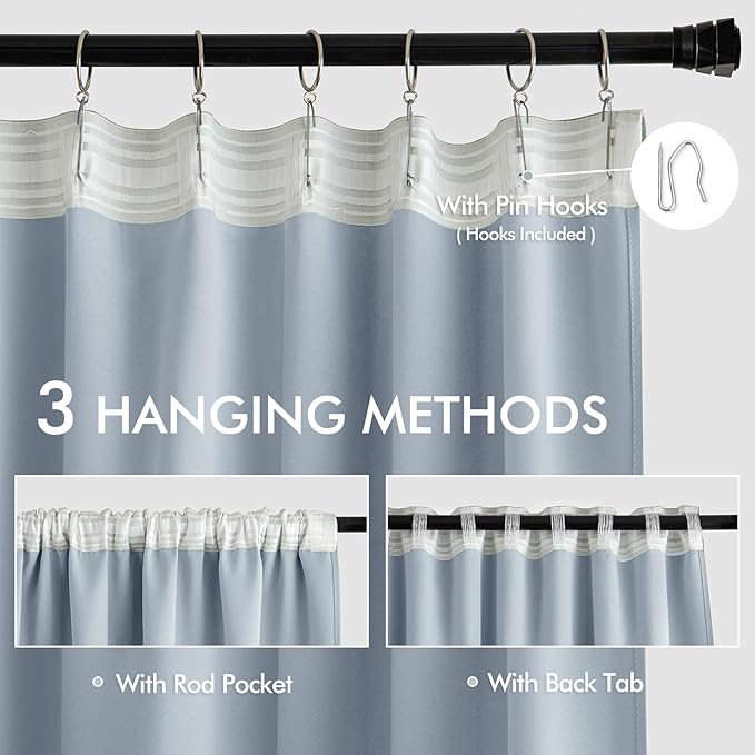MIULEE Light Blue Back Tab Blackout Curtains 72 Inches Long 2 Panels Set - Image 3