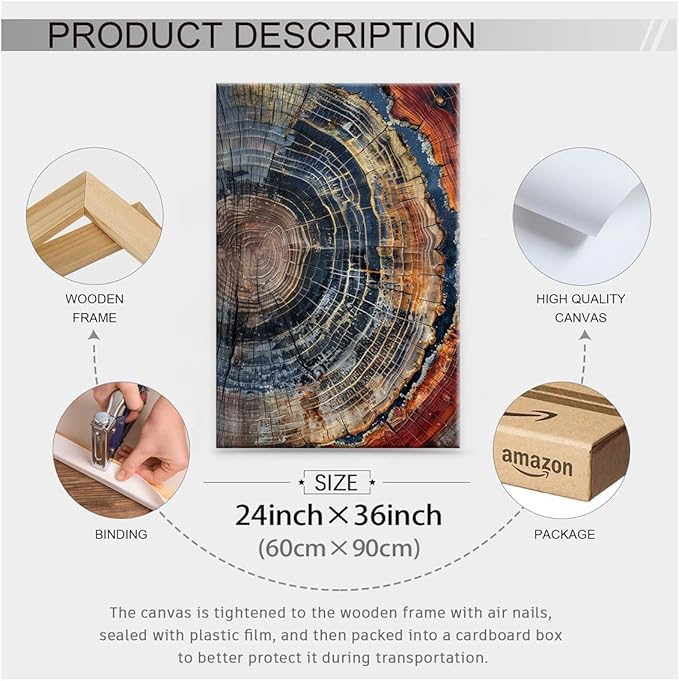 Vintage Trendy Abstract Tree Ring Wall Art Modern Colorful Nature Poster 24x36 - Image 2