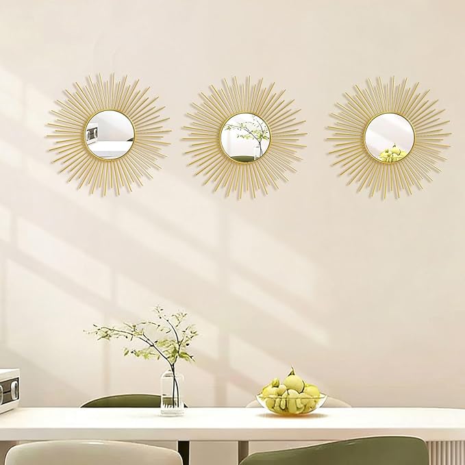 3 Pack Metal Mirrors for Wall Sunburst Wall Mirrors Home Décor Decorative - Image 3