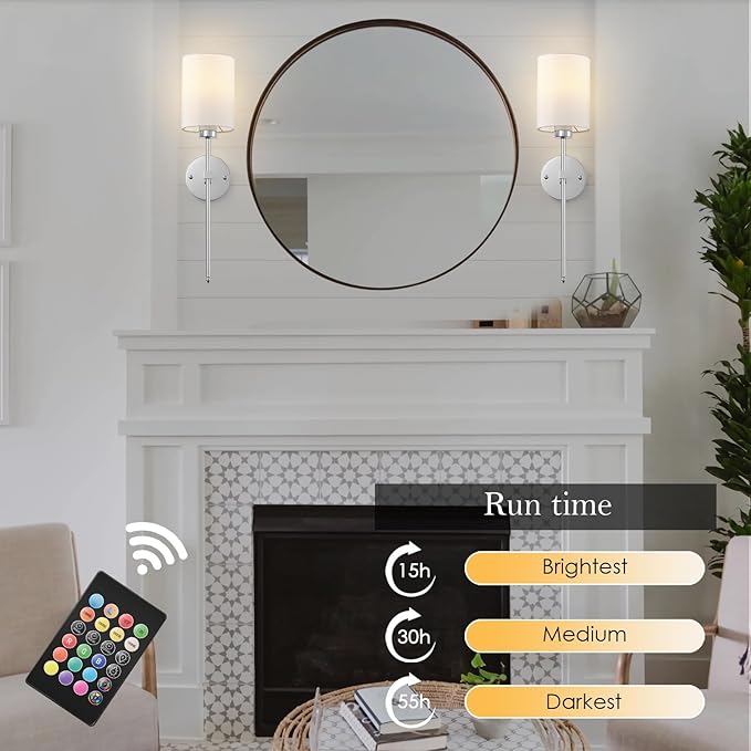 Battery Operated Wall Sconce Set of Two, Wireless Rechargeable Wall Light - Image 3