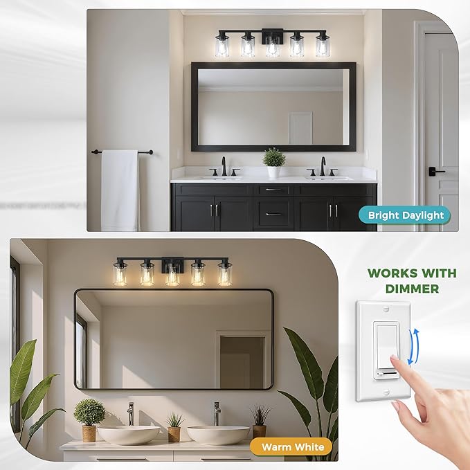 DORESshop Bathroom Light Fixtures, 5-Light Black Bathroom Lighting Fixtures - Image 5