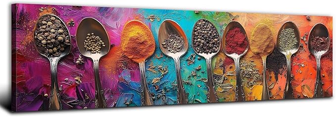 Colorful Spices Seasoning Spoon Canvas Wall Art Kitchen Wall Decor Large by AREBOLOLLC