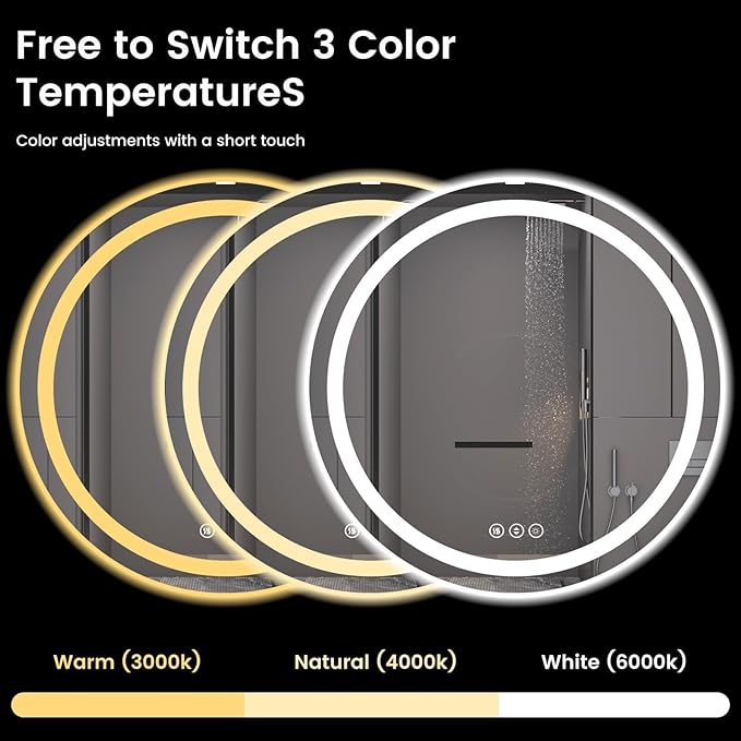 Round LED Bathroom Mirror with Lights, Backlit & Front Lighted, Wall-Mounted - Image 4
