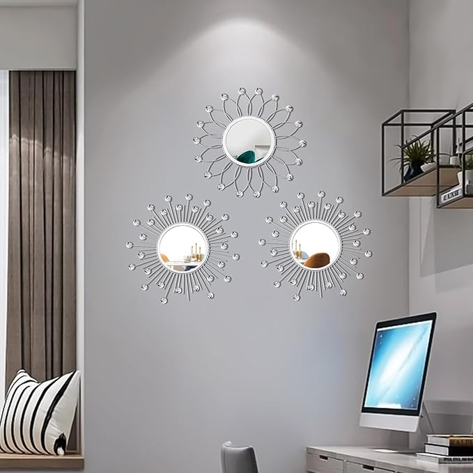 3 Pack Metal Mirrors for Wall Sunburst Wall Mirrors Home Décor Decorative - Image 4