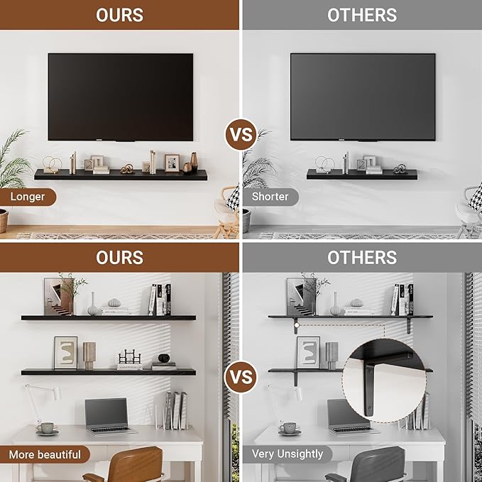 Heimlove Floating Shelves for Wall 36 Inches Long, 9.3" Deep Black Floating - Image 4