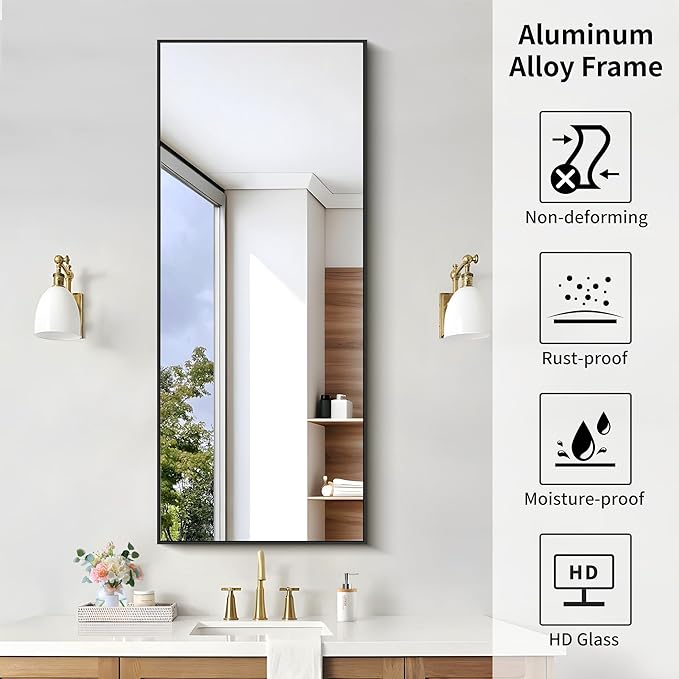 KOCUUY Black Bathroom Mirror, 20x48 Inch Rectangle Mirror - Image 7