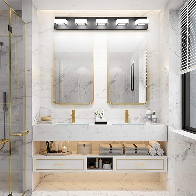 Ralbay LED Modern Black Vanity Lights 5 Lights Acrylic Matte Black Bathroom - Image 4