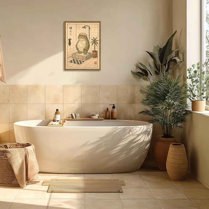 Funny Japanese Frog Bathroom Wall Art Whimsical Frog Shower Wall Decor 12x16 - Image 5
