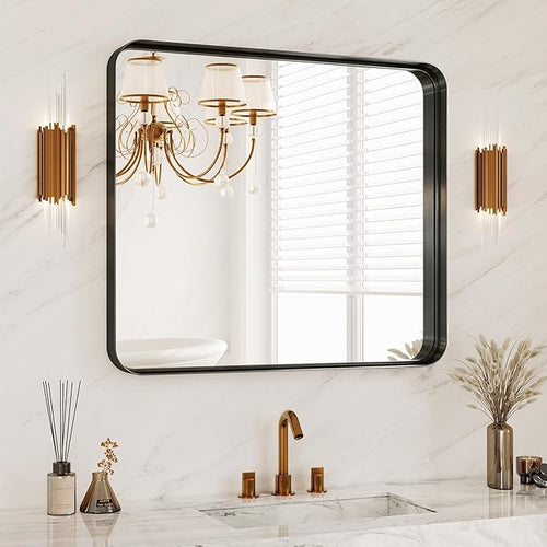 28x32 Inch Black Metal Framed Bathroom Mirror by MYSUNORIA