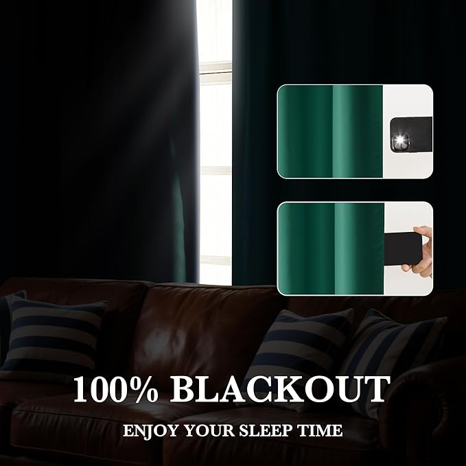 RYB HOME Bedroom Blackout Curtains 72 inches Long, 100% Blackout Thermal - Image 4