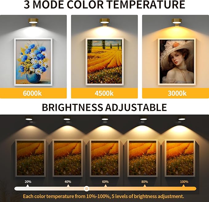 Narotood 6 Pack Picture Lights for Wall, Rechargeable Battery Operated Wall - Image 6